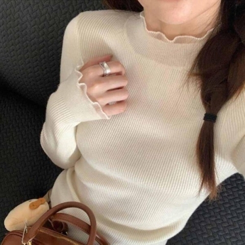 옷자락 다잇템 여자 폴라넥 니트탑 골지 프릴 클래식 소매 티셔츠_23918354_5