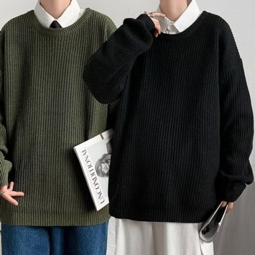 남성 세미 오버 스타일 캐주얼 라운드 니트 URK-423 KYR-WFG3IJR