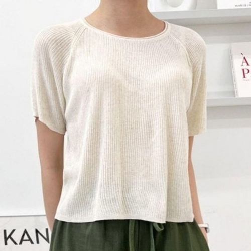 심플 여자 데일리 니트 반팔 클래식 여성 여름 베이직 KYR-WFGV8OC