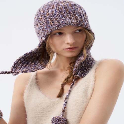 아떼바네사브루노 여성 오렌지브라운 울캐시미어 보카시 이어캡 비니 AAHE5F619O2