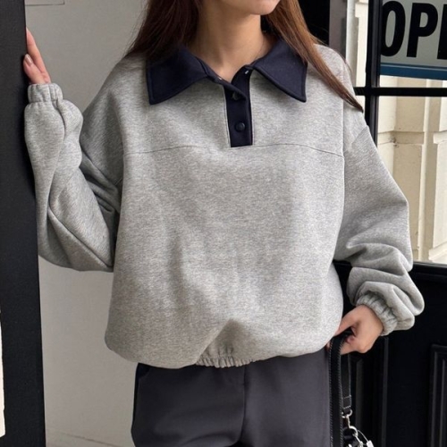 아이우먼 배색카라절개맨투맨 YYV880M512 빅사이즈