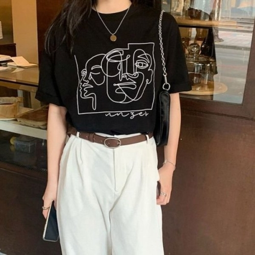 데일리룩  여성 여름 감성 티셔츠 패션 트렌 WFJ3BJX