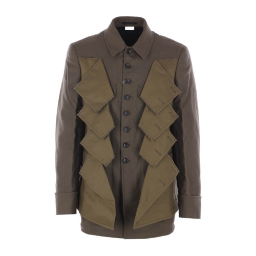 꼼데가르송 옴므 플러스 카키 울 드릴 오버래핑 패널 블레이저_PPJ034W25 1