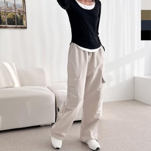 세미 일자 루즈핏 여자바지 밴딩 코디 면바지 배기 WFJ4XHV