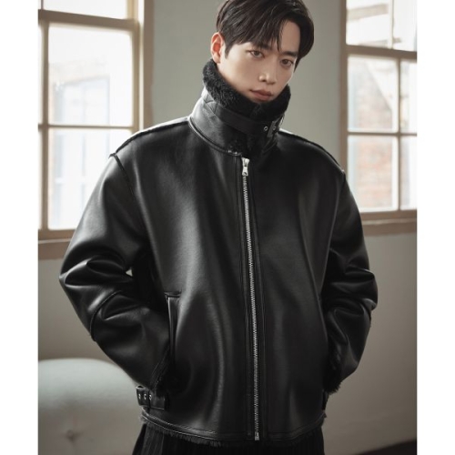 드로우핏 DRAW FIT 서강준 PICK 오버사이즈 라인 무스탕 자켓 BLACK DFJK2401BK 175004