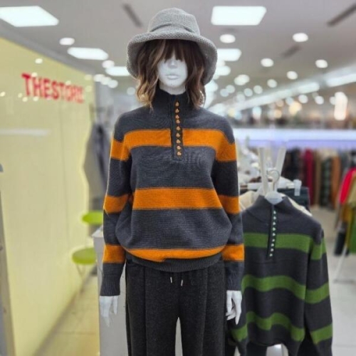 셀러허브  더스토아 DP01 넓은 줄 하트 단추 니트 티셔츠 T25vcjw25w