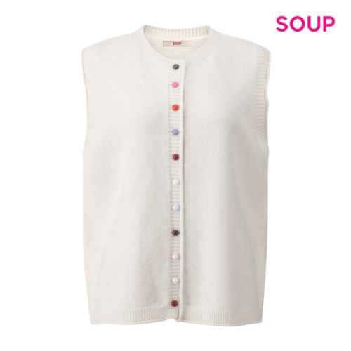 스위트숲 컬러 버튼 포인트 라운드 니트 베스트 S5CVE05
