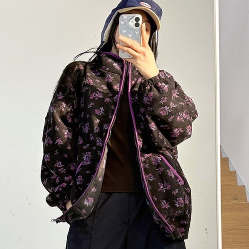 아이우먼 배색꽃패턴집업후리스 POV950M601 빅사이즈