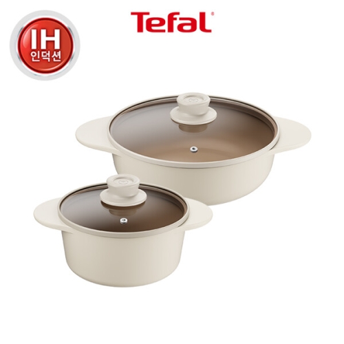 테팔  인덕션 주물 아이콘 오트밀크 냄비 2종 (양수18+전골24)