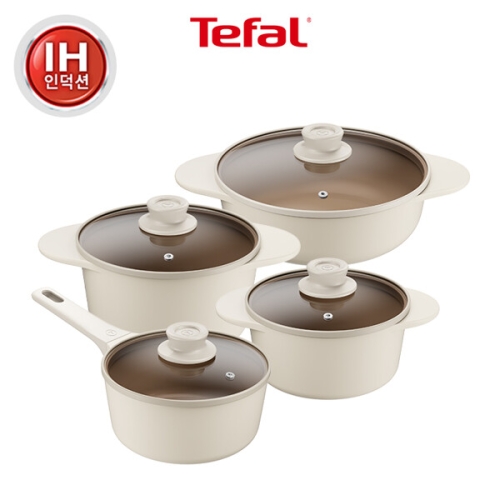 테팔  인덕션 주물 아이콘 오트밀크 냄비 4종 (편수18+양수18,20+전골24)