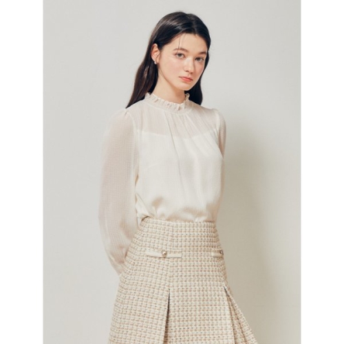 JJ지고트 여성 체크 셔링 프릴넥 블라우스 GR2M0BL901