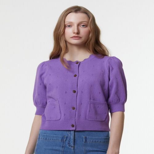 바네사브루노 아떼 스테디셀러 바이올렛 펀칭배색 면 반팔가디건 WVSW5B765V2