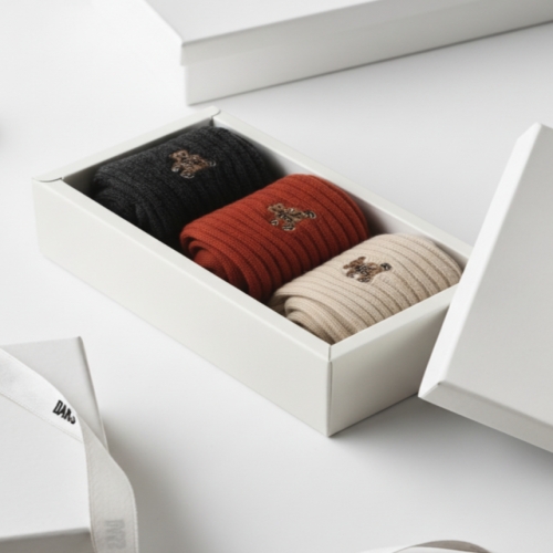 여성 닥스베어 자수 장식 골지 장목 3족세트 DBSS6E914BK