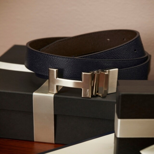 헤지스 남성 네이비 이니셜로고 소가죽 벨트 WUBE5E400N2