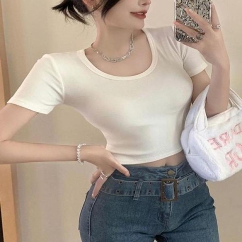 오노마 ONM 미친 여름 U넥 배꼽 스판 크롭 티셔츠 S11872924