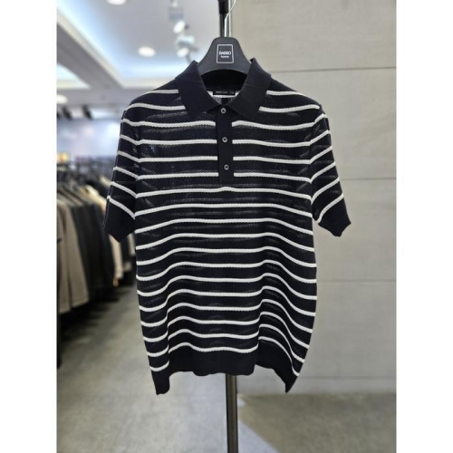 바쏘옴므 세이브존03 25 네이비 면 혼방 배색카라 반팔 니트 WSAGZ2WT4 S32575875