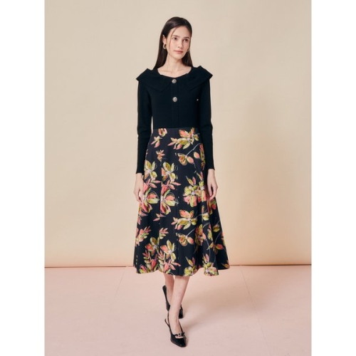 지고트 여성 플로럴 믹스 니트 탑 A라인 원피스 JS2A1OP071