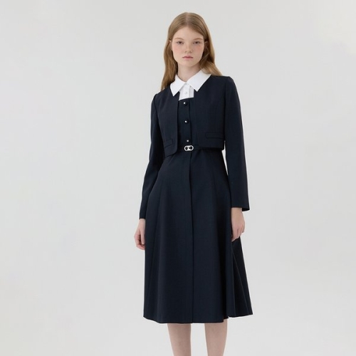 LYNN 라인어디션 BY 배색셔츠 레이어드 카라 원피스 NWOPOJ0500