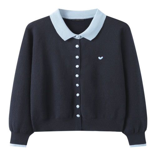 르샵 여성 하트 자수 포인트 배색 니트 가디건 DQ1CK006A