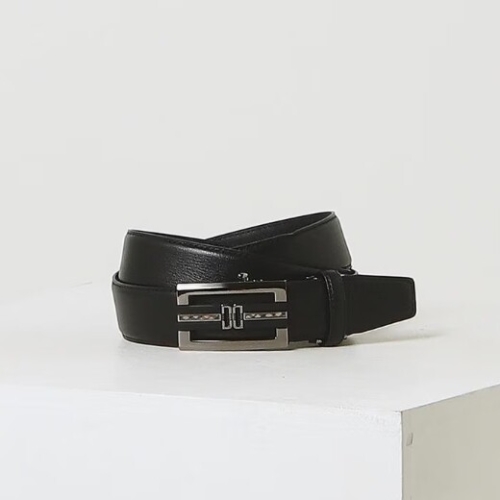 닥스 남성 블랙 원 체크라인 버클 소가죽 자동벨트 DBBE6E351BK