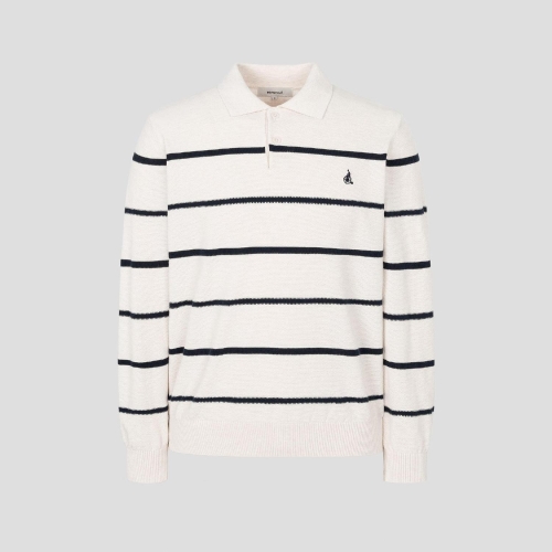 빈폴 남성 스트라이프 칼라넥 니트 아이보리_BC6251C120