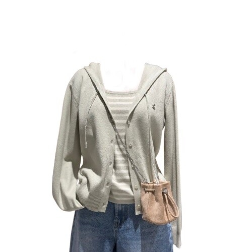 LAP 여성 단가라 레이어드 후드가디건 니트 AS1KH164