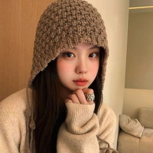러블리 귀달이 버킷햇 모자 여자 니트 끈달린 비니 WFLQ8ZG
