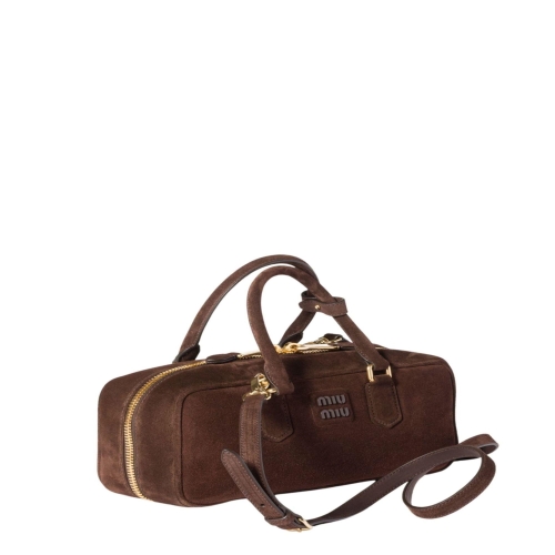 미우미우 아르카디 스웨이드 백 다크 브라운 5BB148-2CS4-F0003