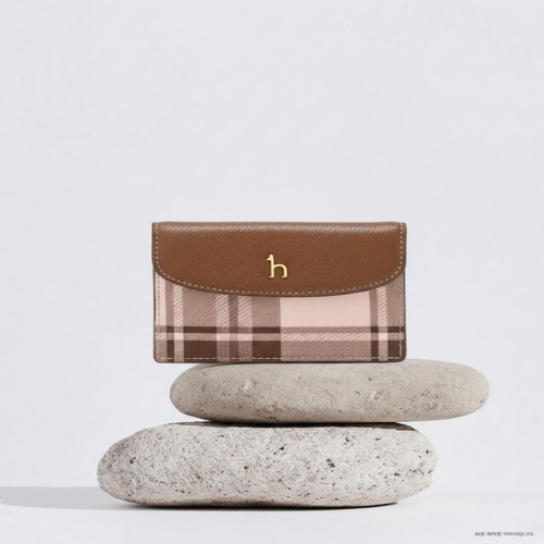 헤지스 ACC 버건디 체크 소가죽 카드지갑 WIHO5E702D2
