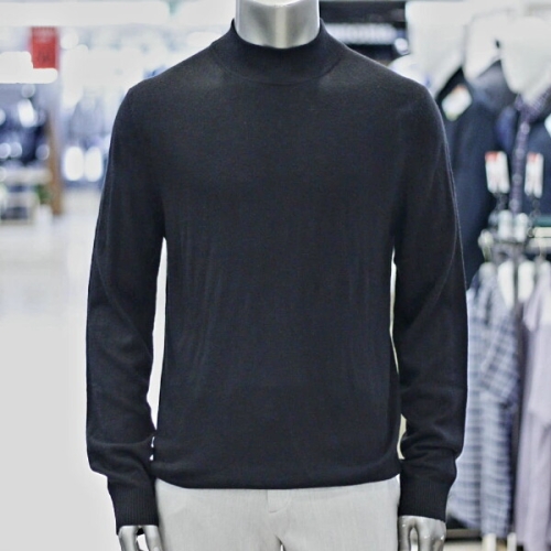 바쏘옴므 블랙 가을겨울용 캐시미어 블렌드 혼방 베이직 반목 니트 WSAZZ4WN0