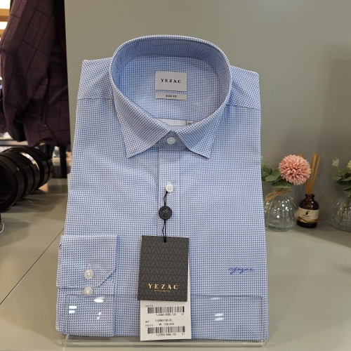 예작 변형 도트무늬 슬림셔츠 YJ3SBS166-BL_BP