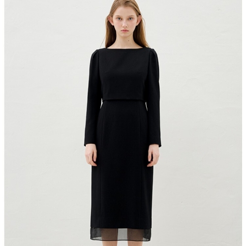 올리브데올리브 오간자 배색 롱슬리브 슬림 원피스 OW6SO1620_s