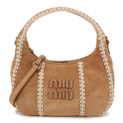 미우미우 라프리마 스웨이드 앤 크로셰 숄더 백 5BC125-2IBG-F0401-OWR 150946644