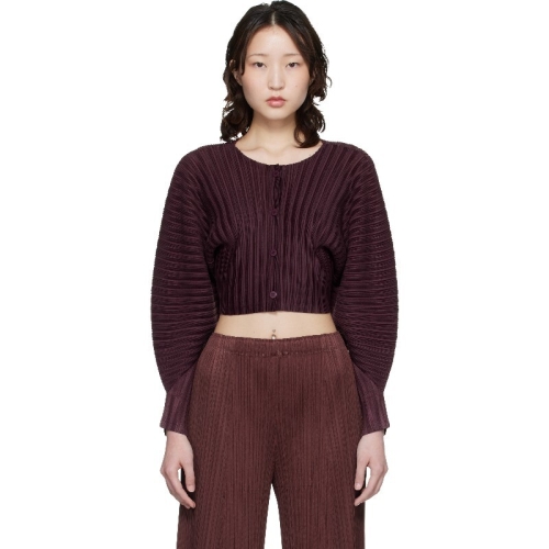 이세이미야케 가디건 버건디 골지 플리츠 재뉴어리 가디건 261941F095016