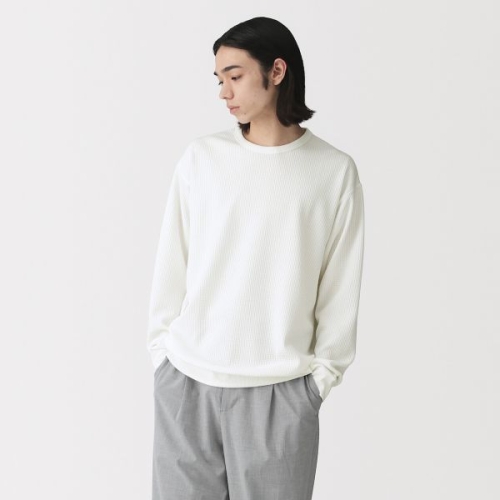 MUJI 남성 UV 컷 건조가 빠른 와플 크루넥 긴소매 티셔츠 AB1OHA6S