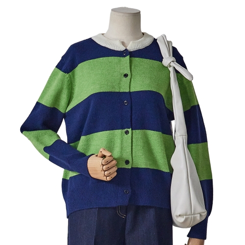 포커스 스트라이프 배색 니트 가디건 FS6A3KC3000