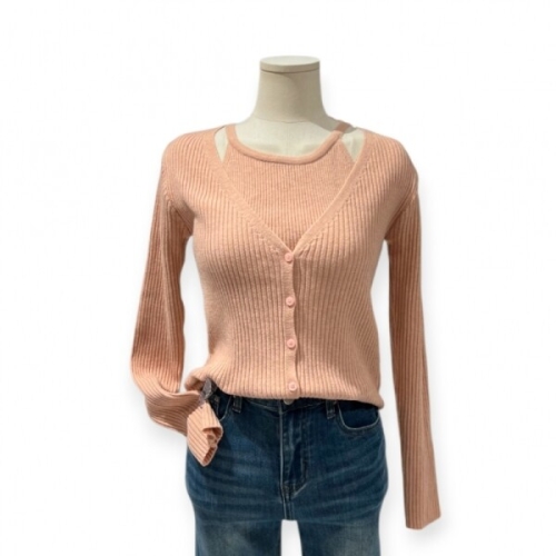 트위 홀터넥 레이어드 브이넥 골지 니트 TOBBFKT028