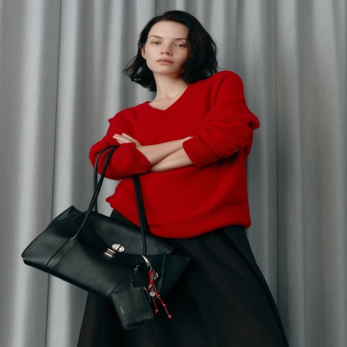 질스튜어트 ACC 핸드백 JABA6E104BK AUBE 가죽 오브 장식 롱숄더 M 블랙