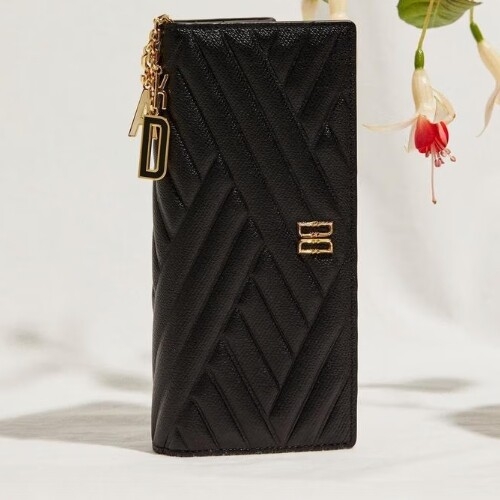 닥스 여성 블랙 칼라일 엠보 가죽 골드DD 2단 장지갑 DCWA6E212BK