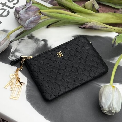 닥스 여성 블랙 DD 로고패턴 소가죽 지퍼동전지갑 DCHO6E519BK