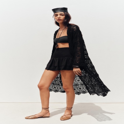 자라 와이드 웨이스트 버뮤다 쇼츠 러플 장식 블랙 3046622800