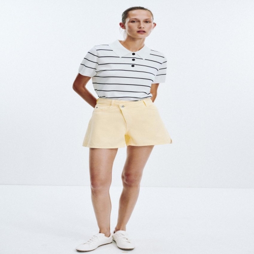 자라 Z1975 하이웨이스트 크로스오버 데님 쇼츠 옐로우 5862151300