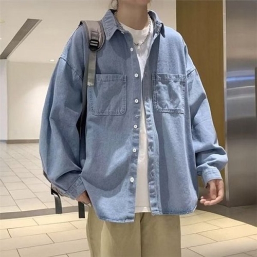 남성 2컬러 데일리 빈티지 포켓 클래식 데님 긴팔 셔 WFH5AQY