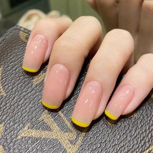 유니스뮬라 네일팁 옐로우 프렌치 심플 투명 숏팁 U-224