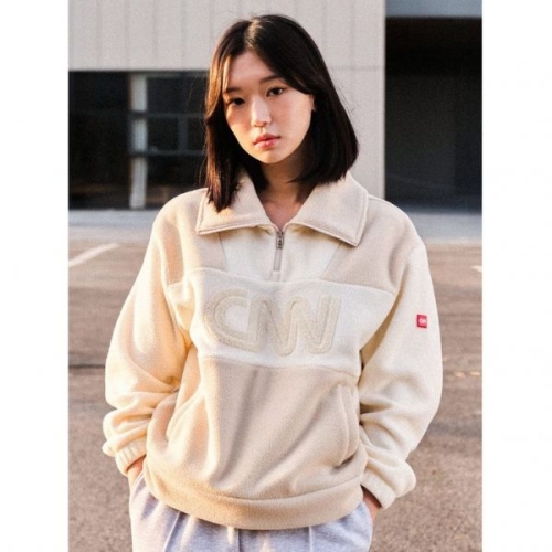 CNN APPAREL 85사이즈 스타일 여성용 빅로고 플리스 하프집업 아이보리_CA22SFT451IVR 372897