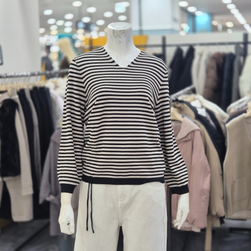 레노마레이디스 브이넥 스트라이프 니트 R2H12KPO010