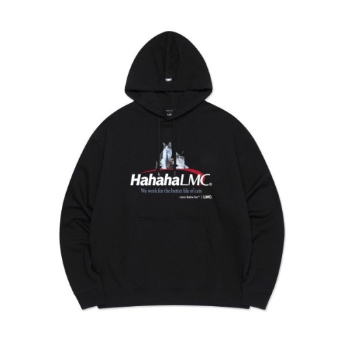 엘엠씨 LMC X HAHA HA OFFICE CATS TEAM LEADER HOODIE black 0LM23FHD118BLK