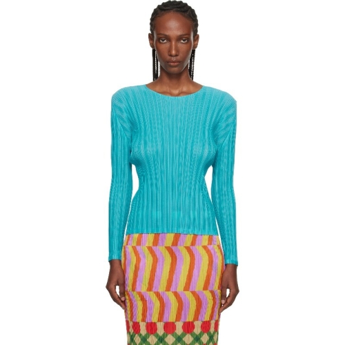 이세이미야케 티셔츠 블루 골지 플리츠 재뉴어리 티셔츠 261941F110025