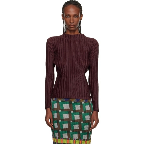 이세이미야케 터틀넥 버건디 골지 플리츠 재뉴어리 탑 261941F110023