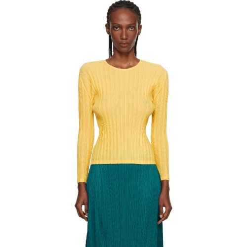 이세이미야케 옐로우 골지 플리츠 재뉴어리 티셔츠 261941F110029